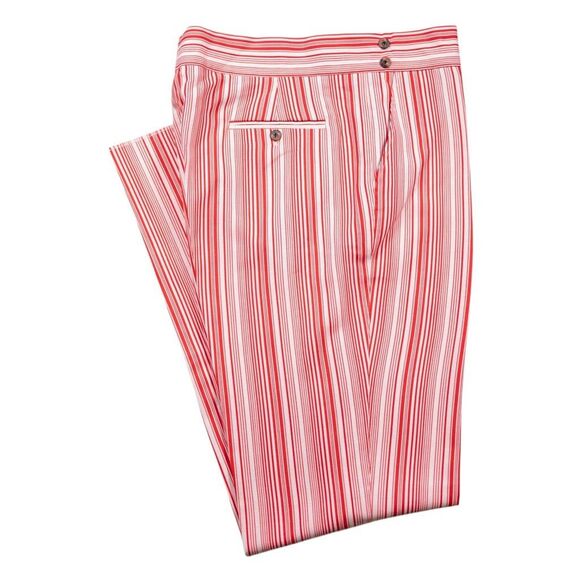 Mens Gurkha Pants 38 Red White Striped Cotton Trousers Straight Fit Flat Front